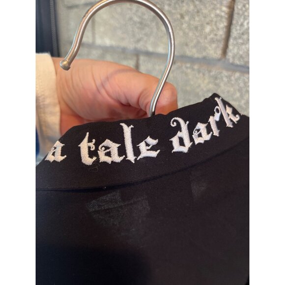 Goth-Inspired Black Button-Up Blouse W/ Embroidered Collar Plague Doctor Buttons - Picture 8 of 9